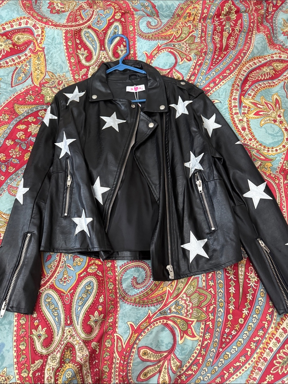 Buddy Love Black Leather Star Appliqué Moto Jacket